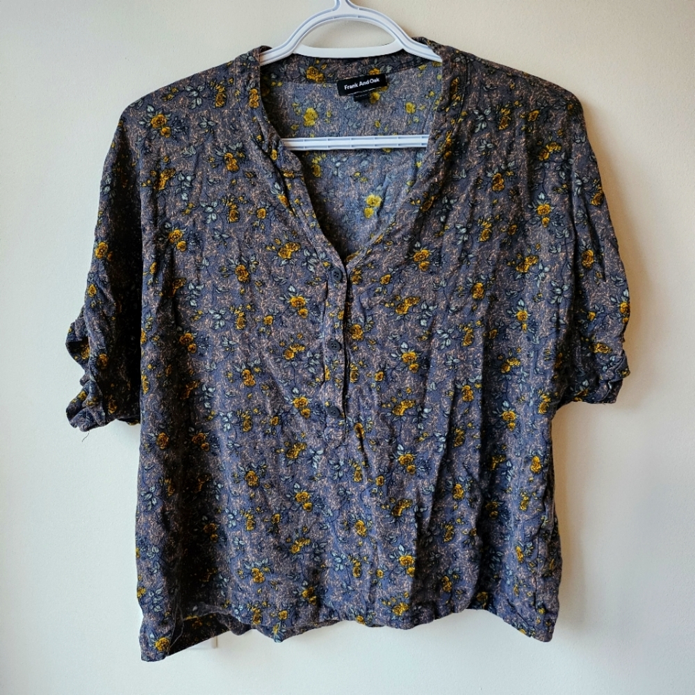 Frank & Oak Ditsy Floral Print Short Sleeve Blouse XL